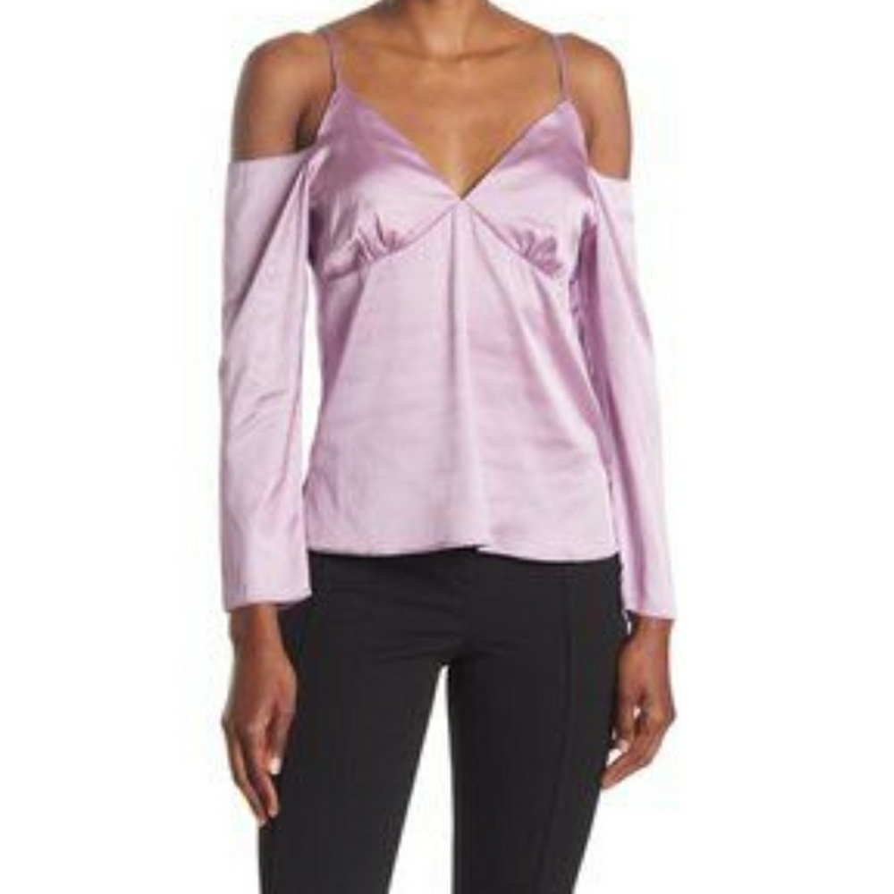 Wayf Purple Satin Cold Shoulder Top